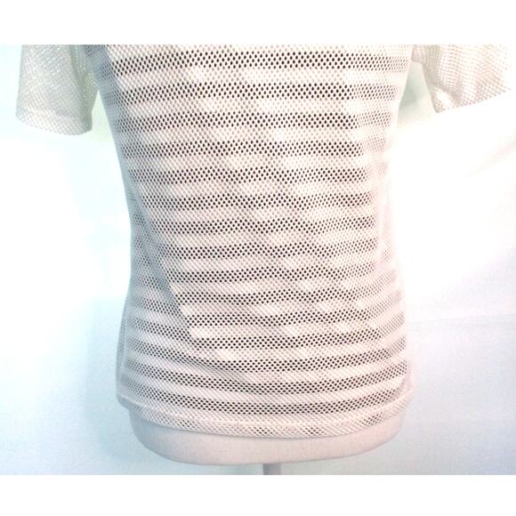 Alfred Dunner Women's Petite Black & White Striped Shirt Mesh Overlay Size PS - Picture 7 of 10